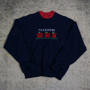 Vintage 90's Navy Teachers Can't Live By Apples Alone Sweatshirt | Small