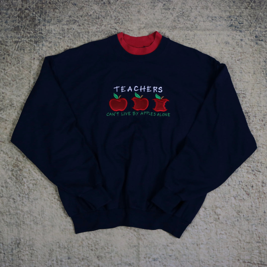 Vintage 90's Navy Teachers Can't Live By Apples Alone Sweatshirt | Small