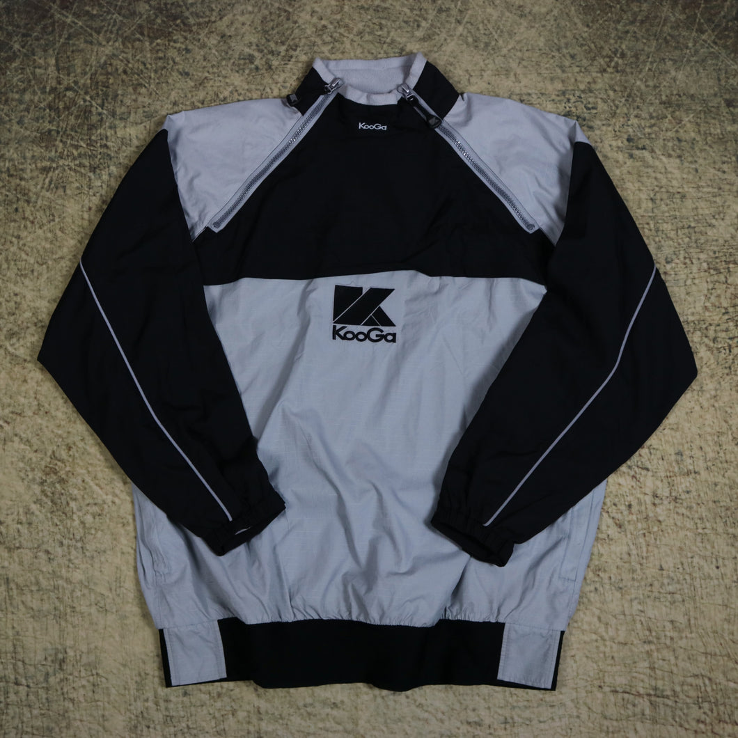 Vintage 90's Grey & Black KooGa 1/4 Zip Windbreaker Jacket | 4XL