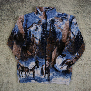 Vintage 90's Blue Western Cowboy Sherpa Fleece Jacket | Large