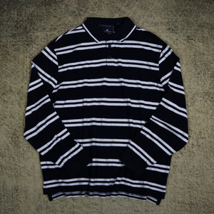 Vintage 90's Navy & White Striped Stone Bay Polo Sweatshirt | 3XL
