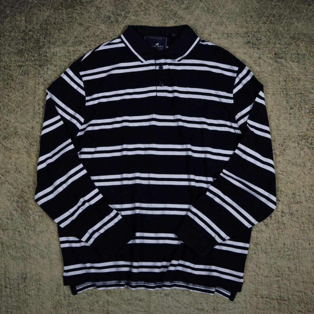 Vintage 90's Navy & White Striped Stone Bay Polo Sweatshirt | 3XL