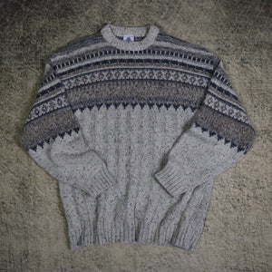 Vintage 90's Beige New Fast Cable Knit Grandad Jumper | XL
