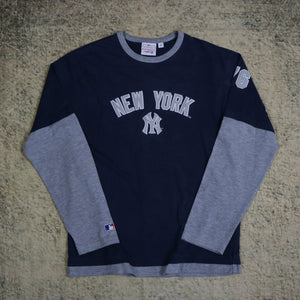 Vintage 90's Navy & Grey New York Yankees Long Sleeve MLB T Shirt | Medium