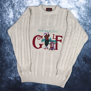 Vintage 90s Beige Hunter Scott Golf Cable Knit Jumper | Large