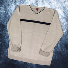 Load image into Gallery viewer, Vintage 90s Brown &amp; Navy Striped V Neck Jumper | Large
