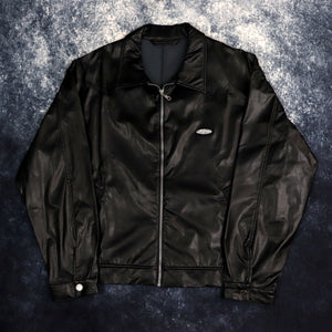 Vintage 90s Black Jet Jeans Faux Leather Jacket | Large