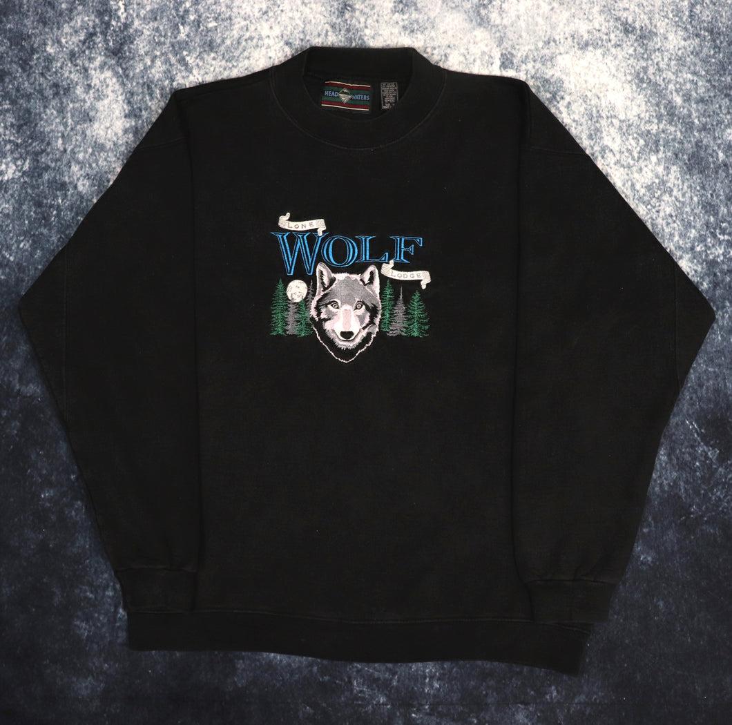 Vintage 90s Black Lone Wolf Lodge Sweatshirt | Medium