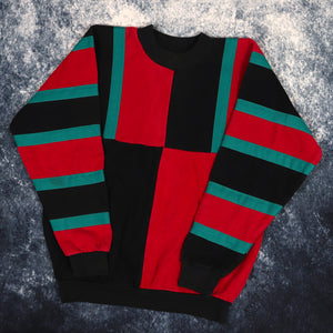 Vintage 90s Black, Red & Teal Colour Block Sweatshirt | XS