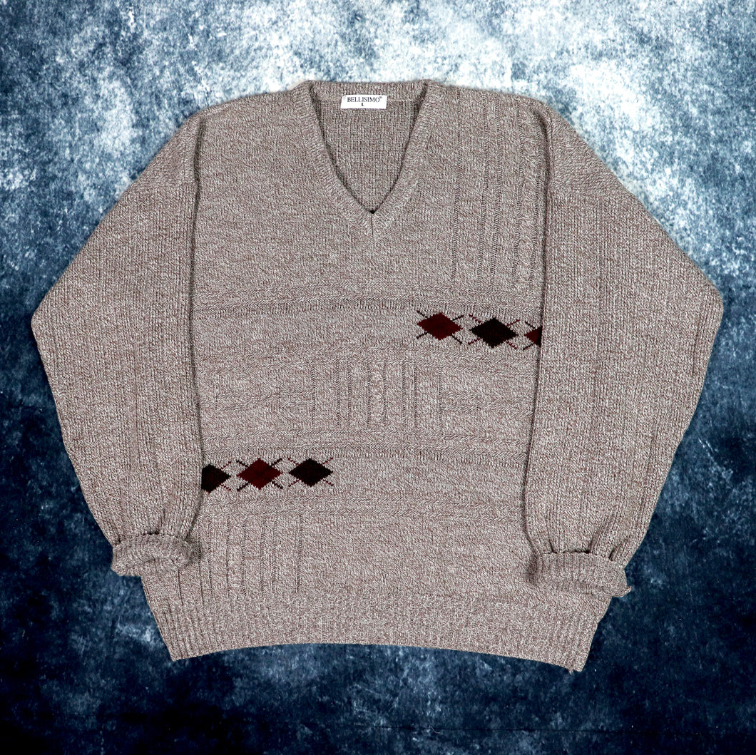 Vintage 90s Brown V neck Grandad Jumper | Medium