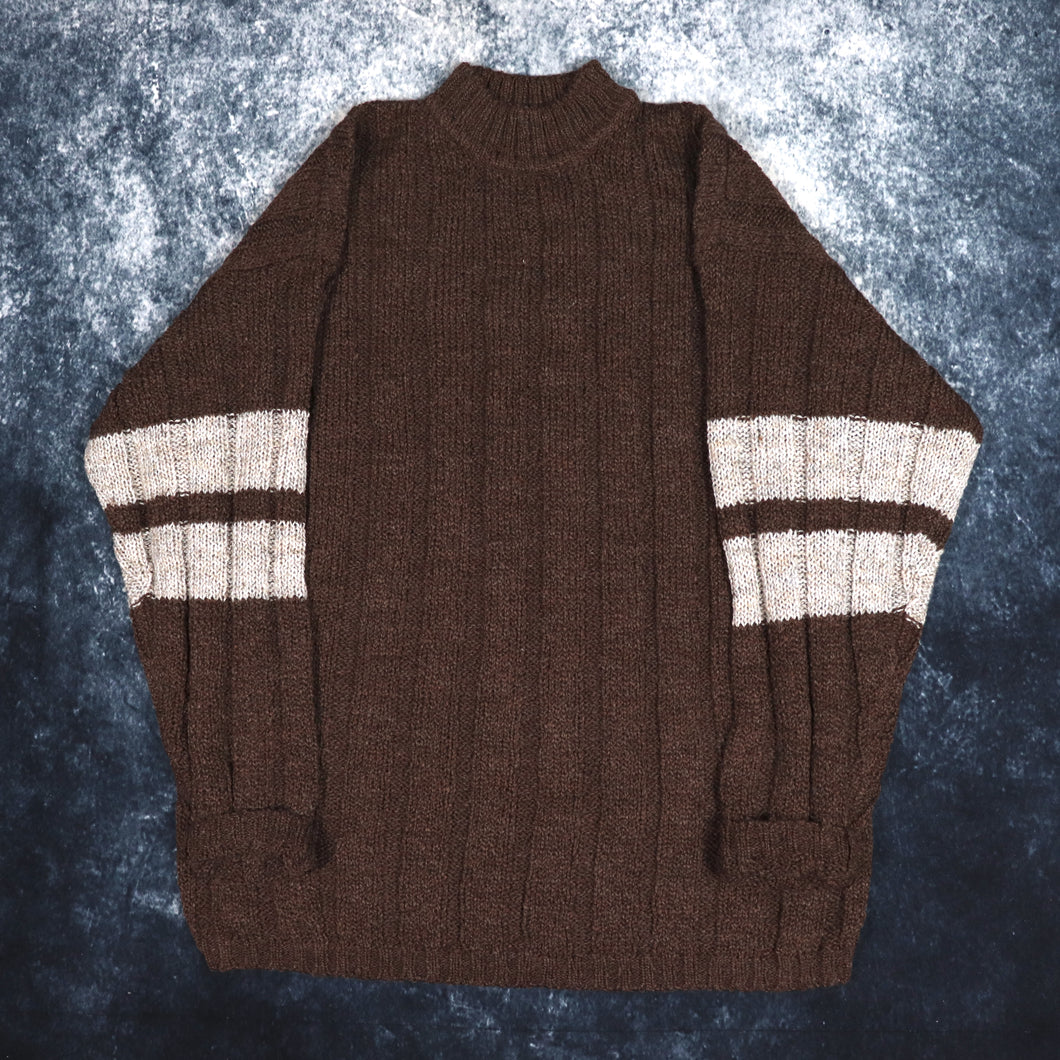 Vintage 90s Brown & Oatmeal Surgimoto High Neck Jumper | XXL