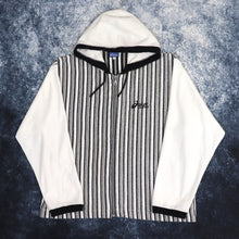 Load image into Gallery viewer, Vintage 90s Cream, Grey &amp; Black Striped Asics Towelling Zip Up Hoodie | XS
