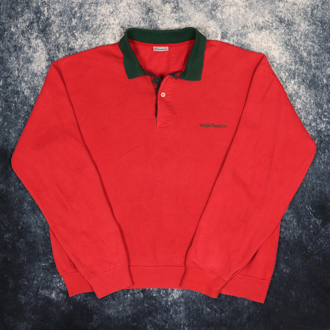 Vintage 90s Faded Red & Green Sergio Tacchini Collared Sweatshirt | Medium