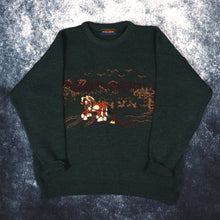Load image into Gallery viewer, Vintage 90s Forest Green Horse Embroidered Grandad Jumper | Medium
