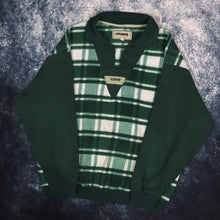Load image into Gallery viewer, Vintage 90s Green &amp; White Tartan Collared Fleece Sweatshirt | Medium
