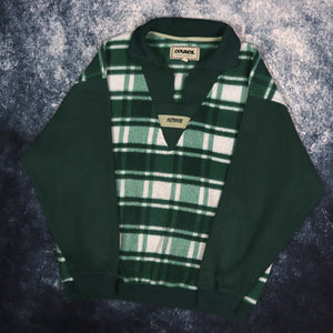 Vintage 90s Green & White Tartan Collared Fleece Sweatshirt | Medium