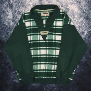 Vintage 90s Green & White Tartan Collared Fleece Sweatshirt | Medium