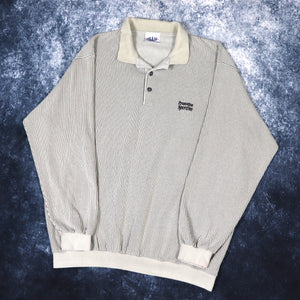 Vintage 90s Grey & Black Promotion Sportive Pinstripe Collared Sweatshirt | XXL