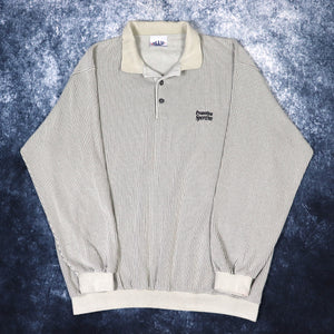 Vintage 90s Grey & Black Promotion Sportive Pinstripe Collared Sweatshirt | XXL