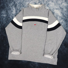 Load image into Gallery viewer, Vintage 90s Grey, White &amp; Navy Striped Escapiste High Neck Sweatshirt | XL
