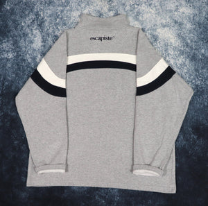 Vintage 90s Grey, White & Navy Striped Escapiste High Neck Sweatshirt | XL