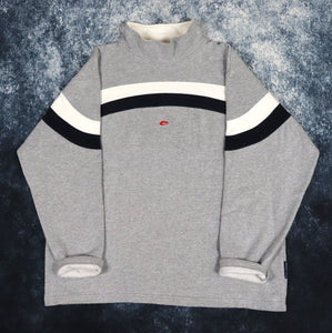Vintage 90s Grey, White & Navy Striped Escapiste High Neck Sweatshirt | XL