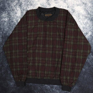 Vintage 90s Maroon, Green & Brown Tartan Windbreaker Sweatshirt | XL