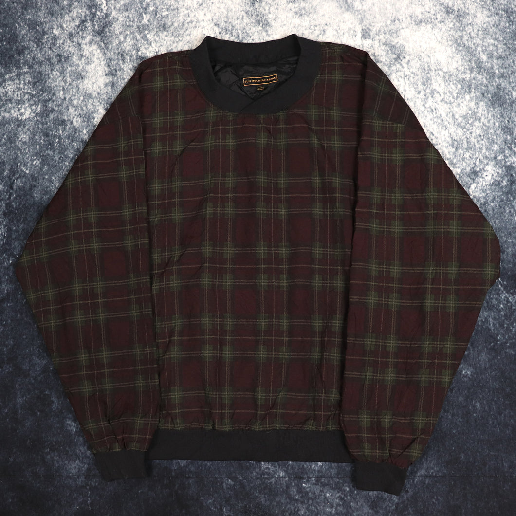 Vintage 90s Maroon, Green & Brown Tartan Windbreaker Sweatshirt | XL