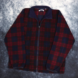 Vintage 90s Maroon & Navy Antartex Tartan Fleece Jacket | XL
