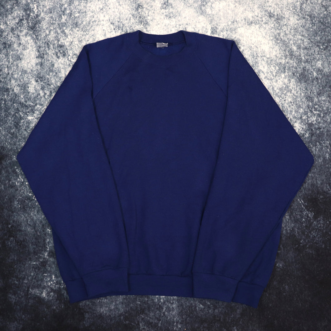 Vintage 90s Navy Fruit Of The Loom Blank Sweatshirt | Large