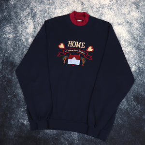 Vintage 90s Navy Home Is Where Love Begins High Neck Sweatshirt | XL