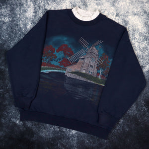 Vintage 90s Navy Windmill Print Sweatshirt | Small