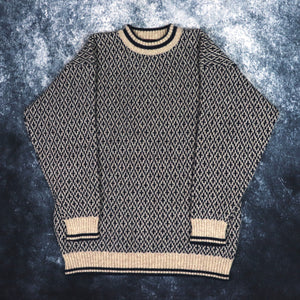 Vintage 90s Navy & Beige Grandad Jumper | Medium