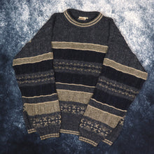 Load image into Gallery viewer, Vintage 90s Navy &amp; Beige Striped Casual Club Grandad Jumper | Medium
