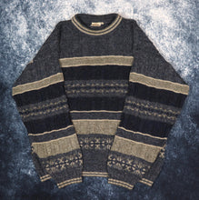 Load image into Gallery viewer, Vintage 90s Navy &amp; Beige Striped Casual Club Grandad Jumper | Medium
