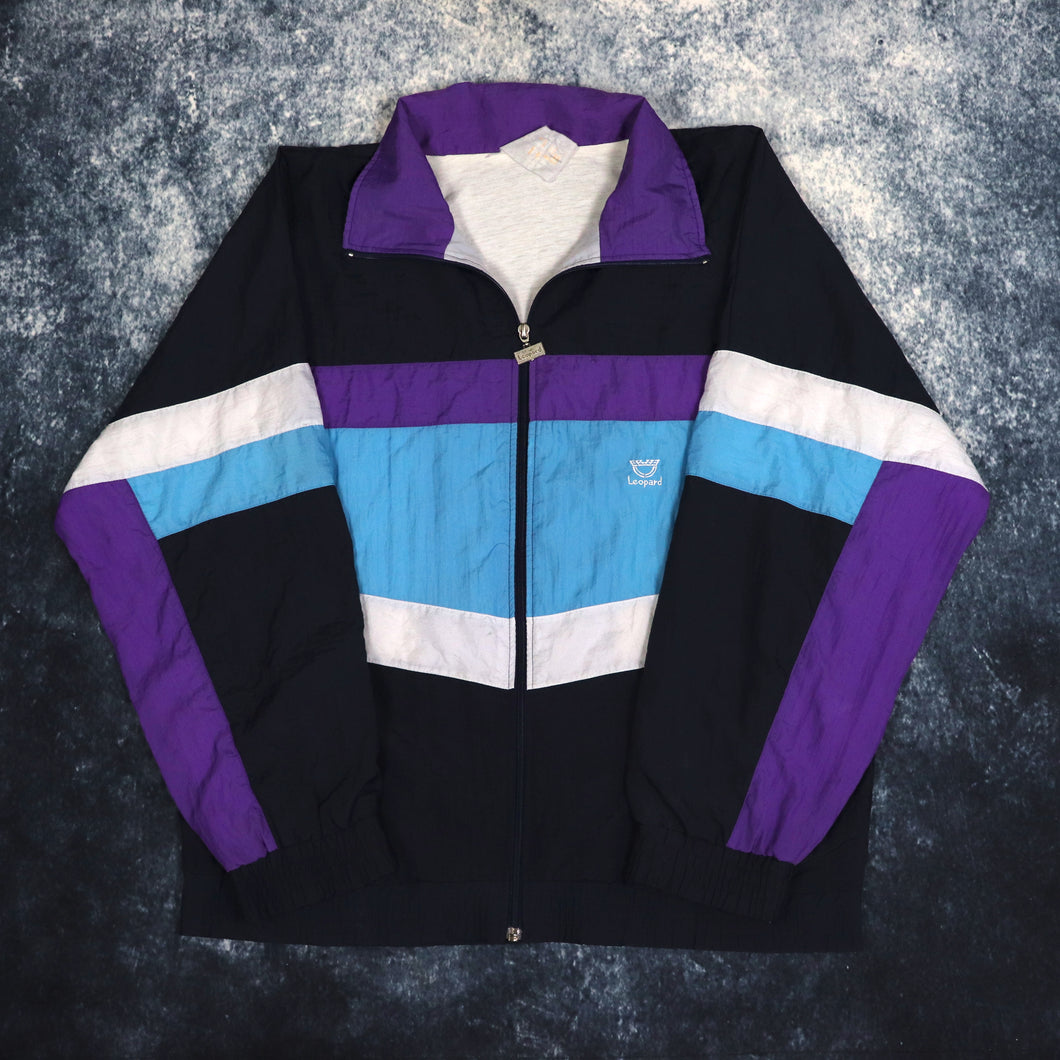 Vintage 90s Navy, Purple, Blue & Grey Leopard Windbreaker Jacket | XL
