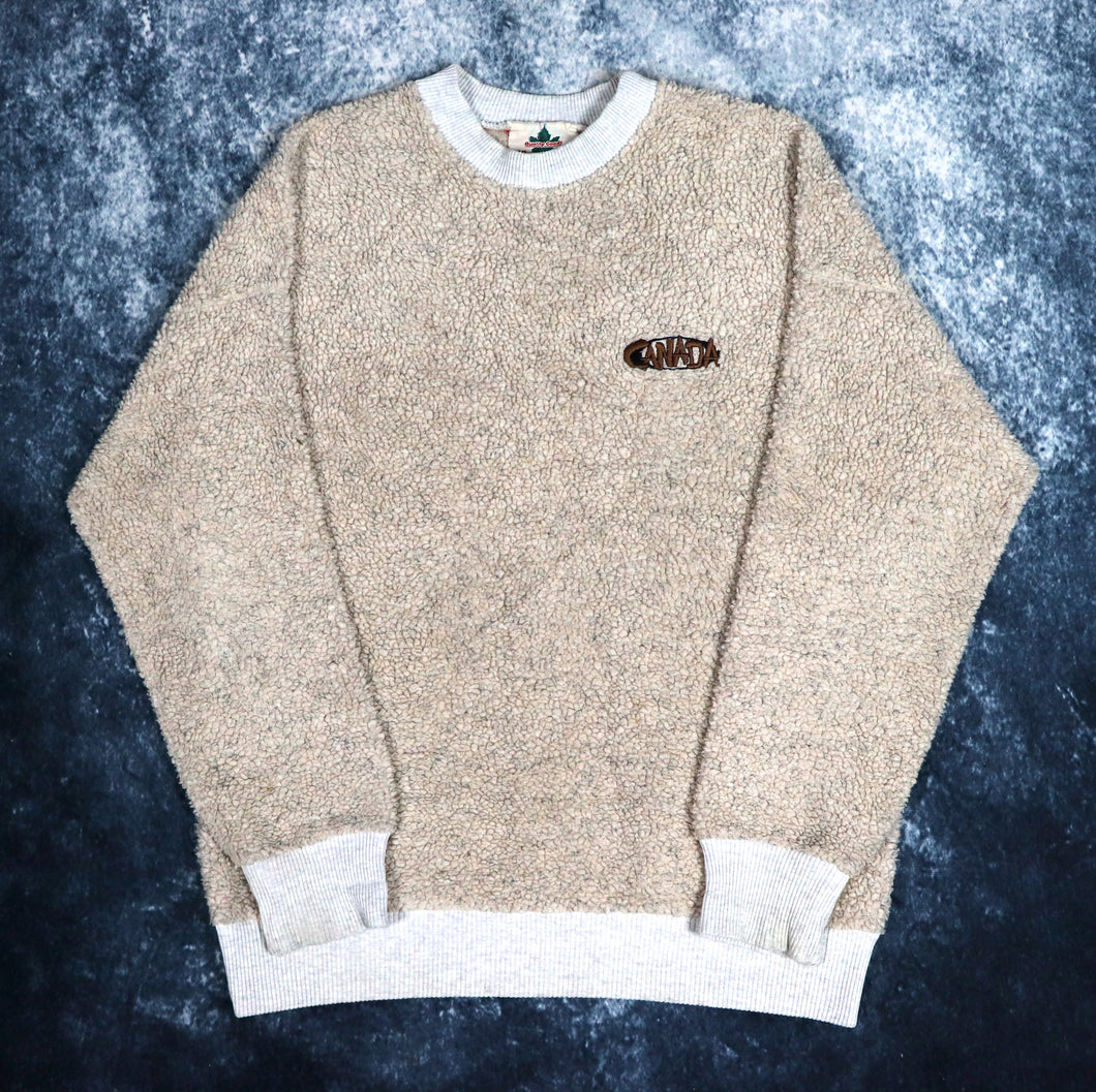 Vintage 90s Oatmeal Canada Sherpa Fleece Sweatshirt | Medium