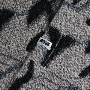 Vintage 90s Oatmeal & Black Abstract Hugo Boss Grandad Jumper | Large