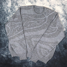 Load image into Gallery viewer, Vintage 90s Pale Baby Blue &amp; Grey Abstract Grandad Jumper | XS
