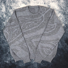 Load image into Gallery viewer, Vintage 90s Pale Baby Blue &amp; Grey Abstract Grandad Jumper | XS
