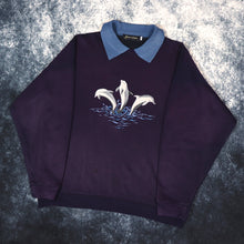 Load image into Gallery viewer, Vintage 90s Purple Dolphin Embroidered Collared Sweatshirt | Small
