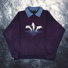 Load image into Gallery viewer, Vintage 90s Purple Dolphin Embroidered Collared Sweatshirt | Small
