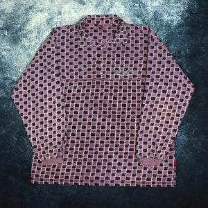 Vintage 90s Purple & Black Checkered Mad Dogs Collared Sweatshirt | Large