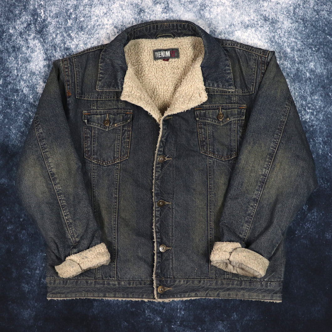 Vintage 90s Sherpa Lined Dark Denim Jacket | XL