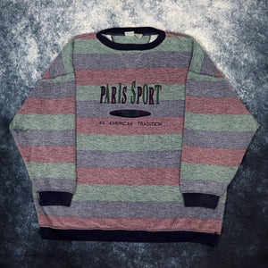 Vintage 90s Stripy Paris Sport Club Fleece Sweatshirt | XXL