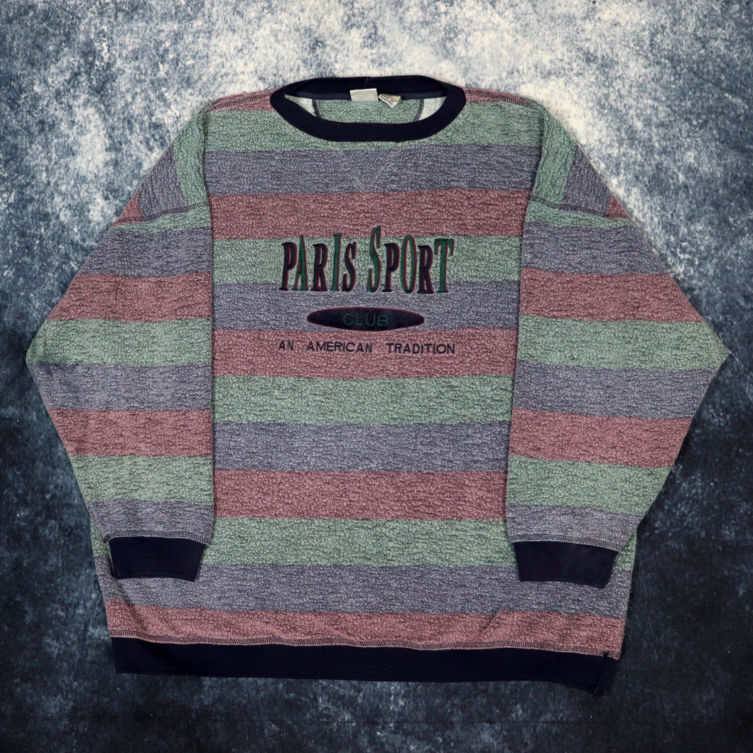 Vintage 90s Stripy Paris Sport Club Fleece Sweatshirt | XXL