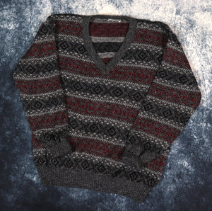 Vintage 90s Aztec V Neck Grandad Jumper | XS