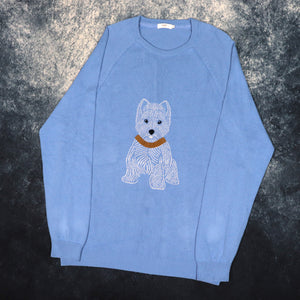 Vintage Baby Blue Cotton Traders Scottish Terrier Jumper | Medium