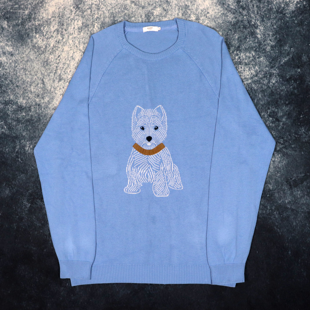 Vintage Baby Blue Cotton Traders Scottish Terrier Jumper | Medium