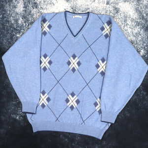 Vintage Baby Blue Lyle & Scott Argyle V Neck Jumper | Small
